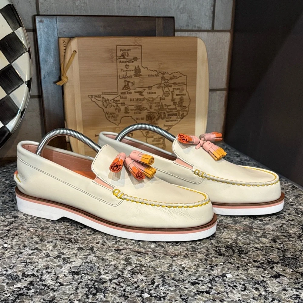 Sperry Top-sider Men’s Captains Tassel Ivory Leather Loafer Size 9 1/2